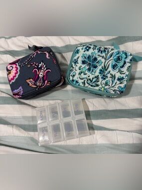 Vera Bradley Light Blue And Grey Quilted Travel Pill Organizer Cases, Lot of 2